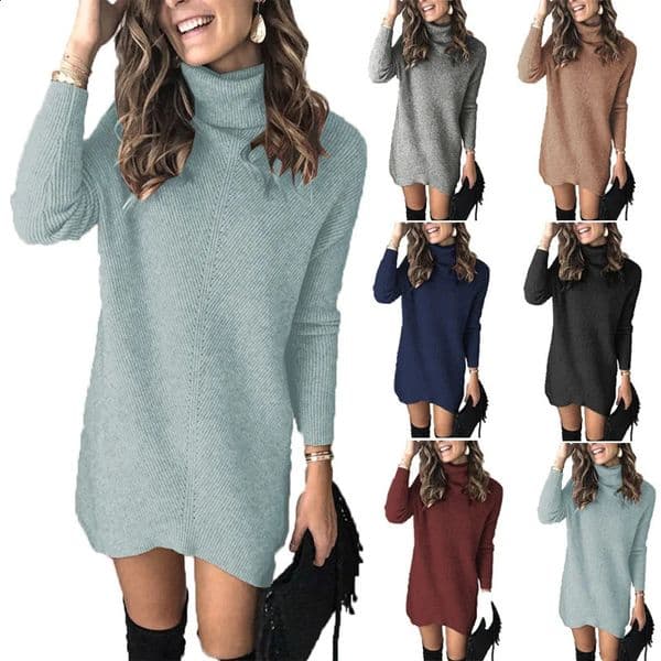autumn knitted sweater twolap hollow pullover dress for women 251022BJ