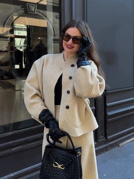 Casual Yellow Woolen Jacket Women Round Neck Single Breasted Full Sleeve Loose Coat Autumn Lady Daily Commute Street Outerwears 251013
