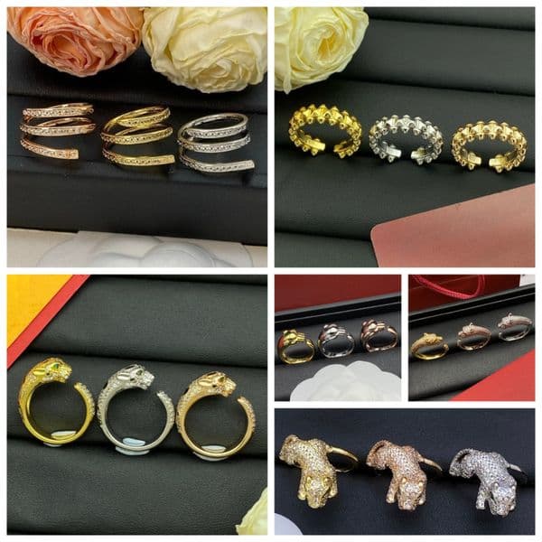 Designer Luxury Open Rings Classic Designer Ring for Women Men Luxury Full Diamond 18K Gold Silver Rose Gold Wedding Rings Jewelry High-quality Gifts