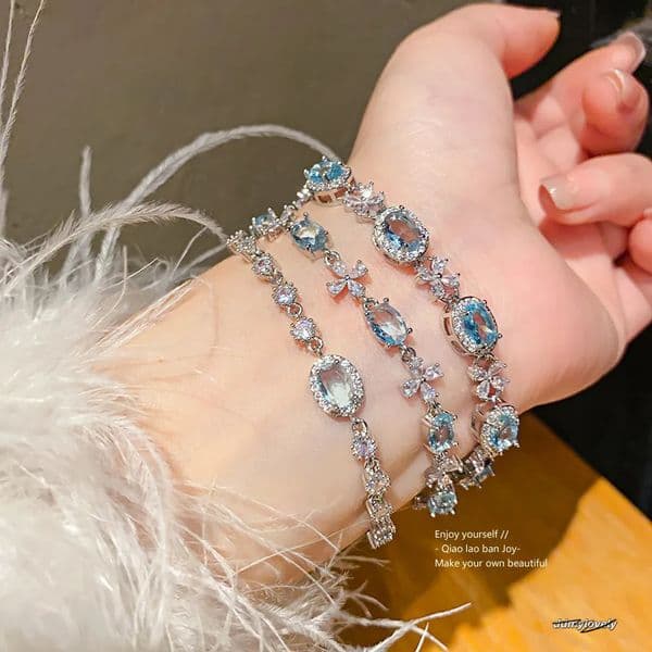 Sier-Tone Bracelet With Blue Gemstone & Dia Accents - Elegant Jewelry For Parties And Special Ocns Ddmylovely