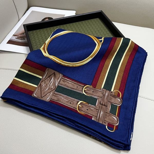 Women's square scarf scarves shawl 30% silk 70% cashmere material blue pint letters horse pattern size 130cm- 130cm