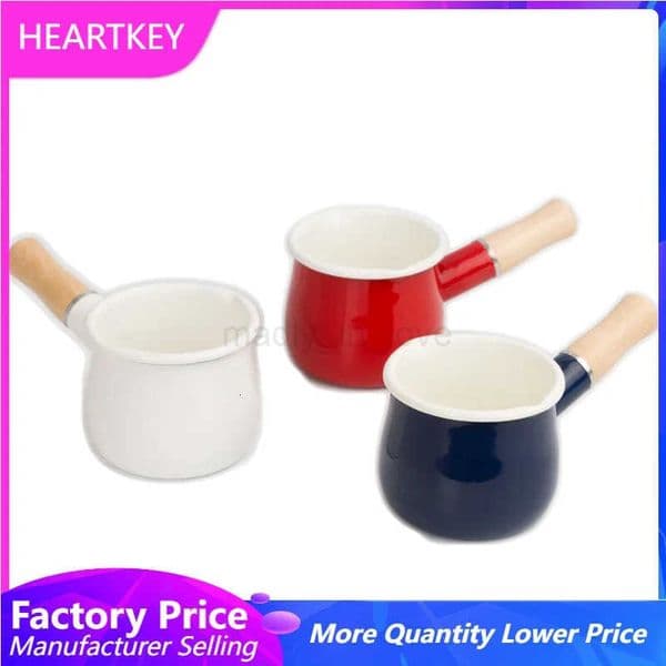 Milk Pot Pan Clay Cooking Classic Non Stick Mini Coffee Enamel Cast Iron Dutch Oven With Single Wooden Handle M251024