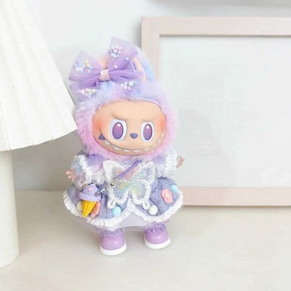 For 1517cm Labubu Vinyl Plush Doll Clothes Labubu Pendant Purple Bow Dress Labubu V1V2V3 Clothes AccessoriesXJ251011