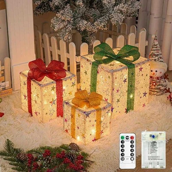3PcsSet LED Christmas Gift Box Light Battery Powered Festive Decor Gift Case Home Outdoor Christmas Xmas Tree Wedding Ornament Z251024