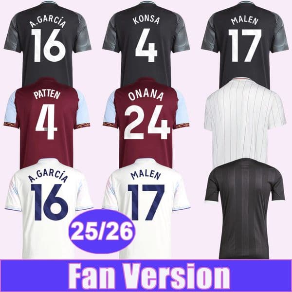 25 26 WATKINS MALEN Mens Soccer Jerseys ROGERS BAILEY CASHIN KONSA BARKLEY TIELEMANS DIGNE PAU Home Away 3rd Goalkeeper Retro Football Shirt