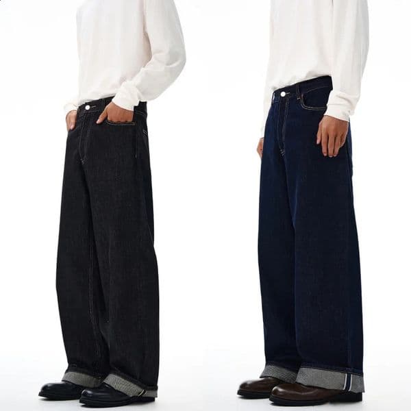 2025 AutumnWinter High Quality American Danny Original Cow Red Ear Curled Edge Jeans Mens Straight Tube Loose Long Pants 251018