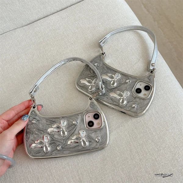 Stylish Phone Case With Bowknot Lanyard, Epoxy Plated Handbag Design For Women Ddmylovely