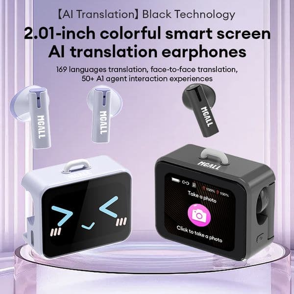 MGALL Wireless Bluetooth Earphones MG-C19 BT6.0 AI Translation Earbuds Multi-Color Smart Touchscreen Headphones Hi-Fi Sound Quality Music Headset