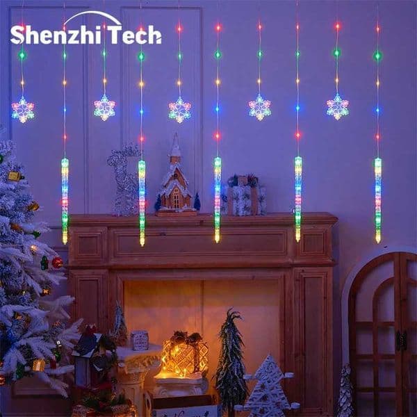 Christmas LED Curtain Lights with Snowflake Icicle Design Battery Powered Fairy String Lights for Home Party Decoration Z251024