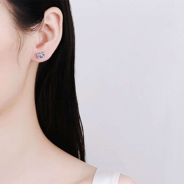 DHCollections-- Sterling Sier for Women Inlaid Rectangular Beveled Moissanite Delicate Earrings Plated with PT950 Gold