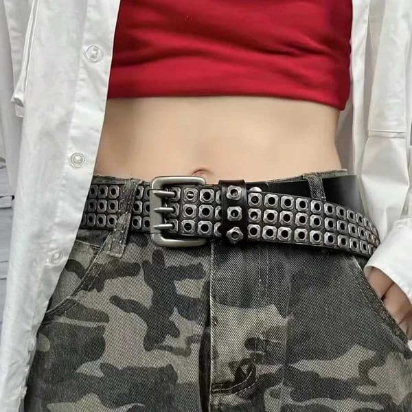New Women Belt Fashion Square Beads Willow Nails Three Exhaust Eyes Punk Street Cool Personalized Mens and Womens Belts W251024