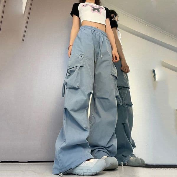 American Style Casual for Women 2025 Summer New Straight Draped Wide Leg Cargo High Waist Slimming Long Pants