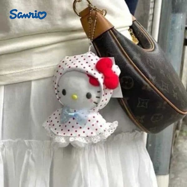 Sanrio Cute New Raincoat Polka Dot Style Hellokitty Plush Doll Pendant Cartoon Hellokitty Doll Plush Keychain Bag Pendant Gifts L251025