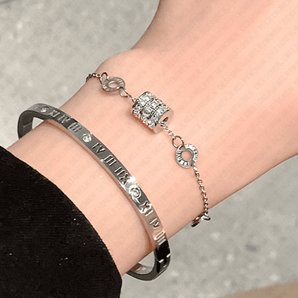 Designer Bracelet for Women Vintage Roman Numeral Bracelets Zirconia Bangle Silver Gold Rose Gold Bangles Luxury Jewlery Designer for Women Elegant Gift