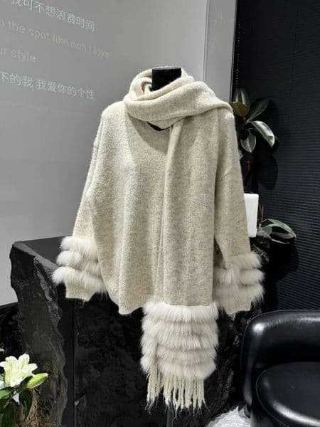 OFTBUY Autumn Womens Real Fox Fur Scarf Knitted Coat Fox Fur Sweater Jacket Femeale Coat Full Sleeves Pullover clothes 251020