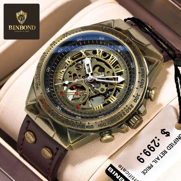 Bing Men's Fashion Casual Antique Bronze Automatic Mechanical Watch Internet Celebrity