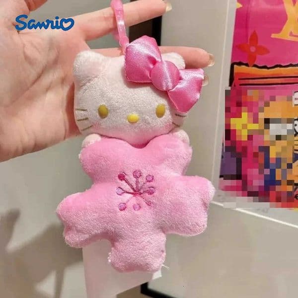 Sanrio Sanrios Black Skin Cherry Blossom Series Plush Doll Pendant Sakura Hello Kitty Plush Toys Kawaii Keychain Backpack Pendant gift L251025