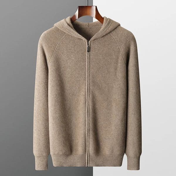 Men 100 Merino Wool Sweater Hooded Zipper Cardigan Autumn Winter Thickened Knit Largesize Jacket Long Sleeved Sportswear Coat 251024