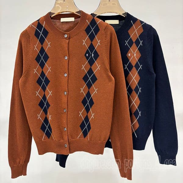 Checked Color Blocked Women Sweater Designer Long Sleeve Button Sweaters Cardigan Luxury Spring Autumn Knitted Coat