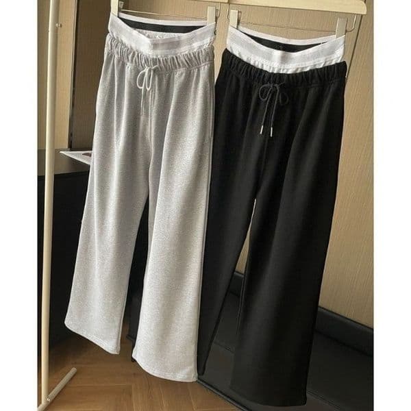 Designer Autumn Women's Yoga Pants with Double Waistband, Elastic Waist, Straight-Leg Casual Pants, Loose Sports Pants, High-Waist Pants, Running Pants