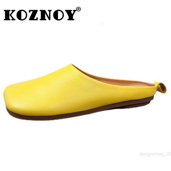 Koznoy 1cm 2025 Ladies Sandals Natural Genuine Leather Fashion Flats Woman Slippers Comfy Slip on Summer Designer Shoes
