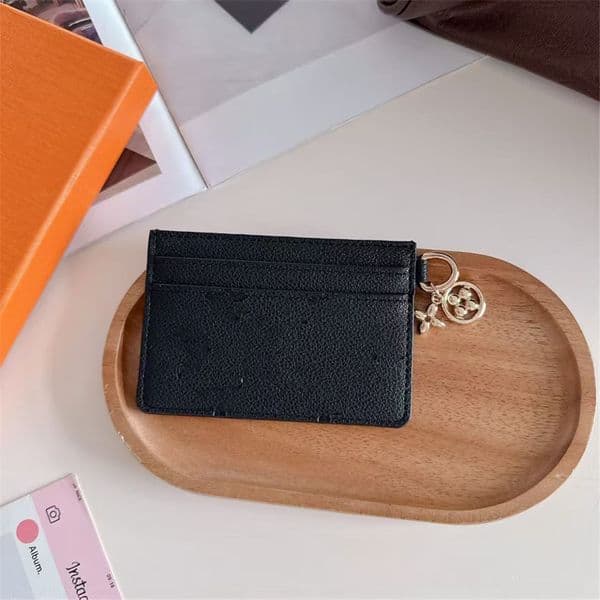 fashion designer keychain Credit Card Holders Mini Wallets High Quality For Mens Womens Leather Flower Classics Pure Color Keychain Purses Wallet bag charm