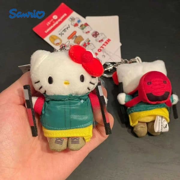 Sanrio Hello Kitty Plush Doll Keychain Pendant outdoor climb mountains kawaii collection Kt Stuffed Soft Doll KeyRing Girls Gift L251025