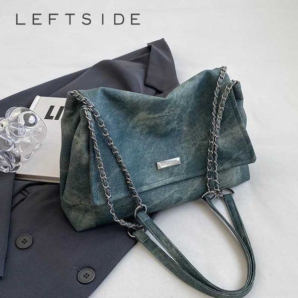 LEFTSIDE Retro Chain Leather Shoulder Bags for Women Simple Tote Bag 2025 Winter Crossbody Bag Lady Travel Vintage Handbags Z251024