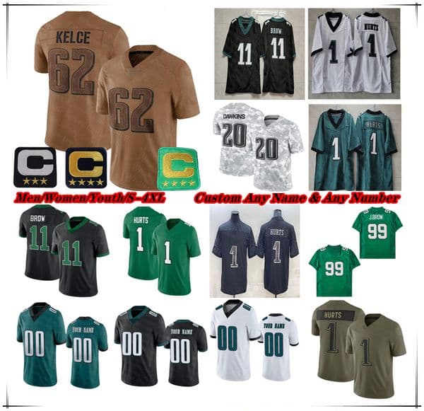 Saquon Barkley Jalen Hurts EaglesES Football Jersey DeVonta Smith AjBrown Goedert Cooper DeJean Zack Baun Makai Lemon Jalen Carter Jalyx Hunt Brandon Graham Foles