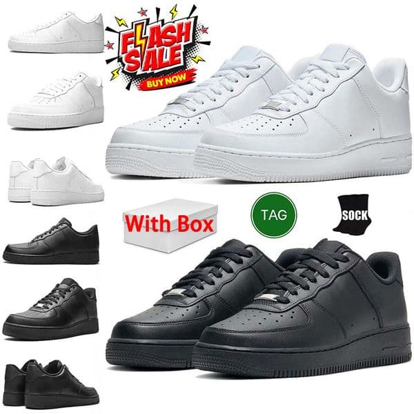 Designer One AF1s Casual Sneakers for Men and Women - Classic Triple White and Black Trainers - Outdoor Sports Runners Shoes