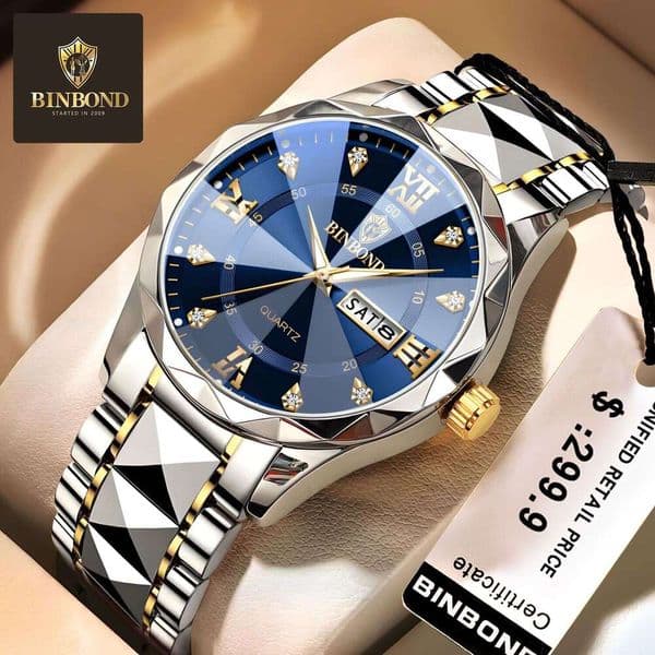 Bing New Men's Calendar Week Luminous Waterproof Fashion Dia Mirror Quartz Watch