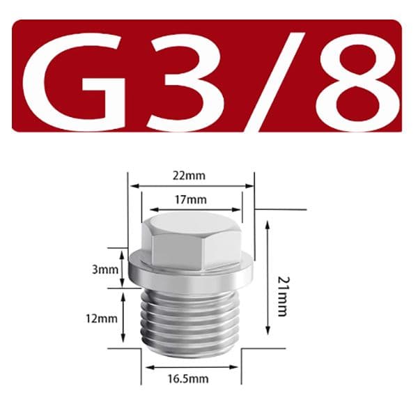 Stainless steel hexagonal hydraulic valve plug, completely blocked, hydraulic component