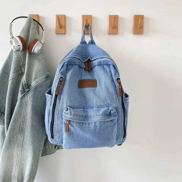 Backpack Large Capacity Denim Backpack Fashion Versatile Multipocket Design Daily Commuter Backpack W251025