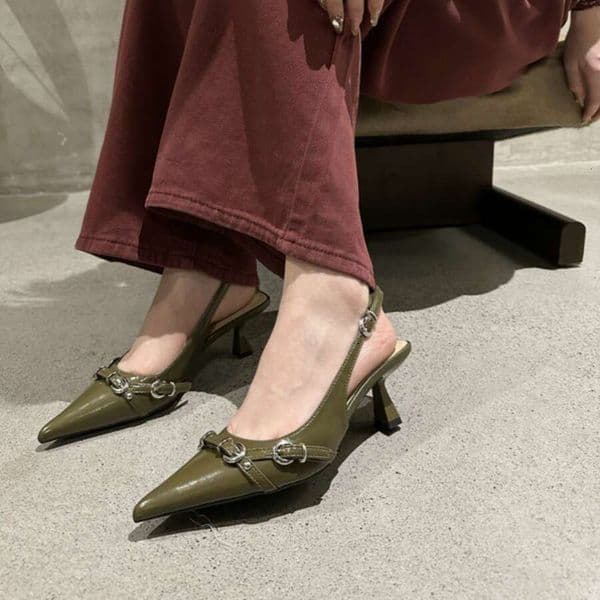 French Style Pointed High Heels for Women Stiletto Heels New Autumn 2025 One-Strap Buckle Closed Toe Sandals Backless Single Shoes