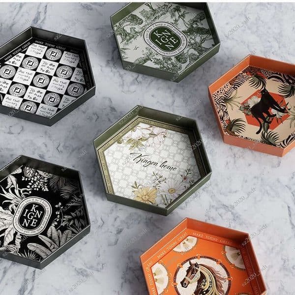 Luxury melamine tray, 9.2-inch hexagonal tray, cutlery tray, household high-end fruit tray, jewelry storage box, tea tray