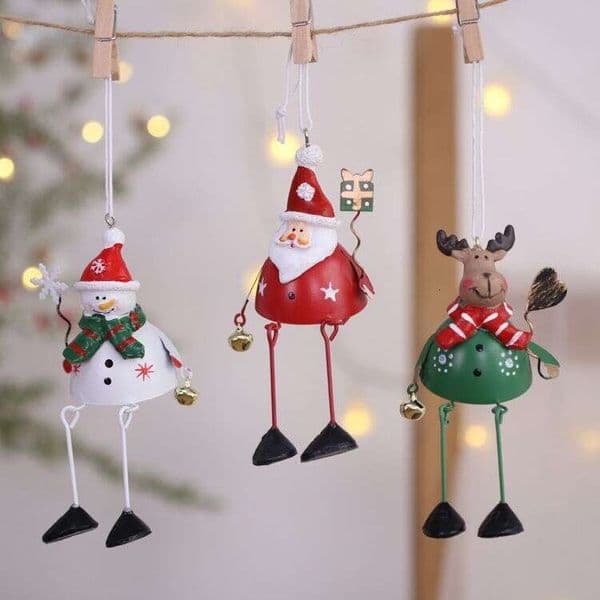 Santa Claus Christmas Tree Decoration Iron Art Hanging Snowman Reindeer Resin Pendant