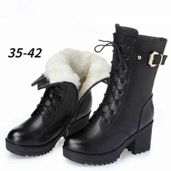 2025 Winter Leather Women Winter Boots Thick Wool Warm Women Highheeled Genuine Boot Highquality Female Snow Boots Women Shoes 251023