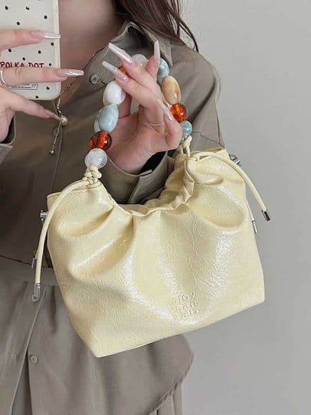Simple Beaded Handbag Womens Small Square Bag Texture Pleated PU Shoulder Bag 2025 New Summer Fashion Versatile Crossbody Bag Z251024
