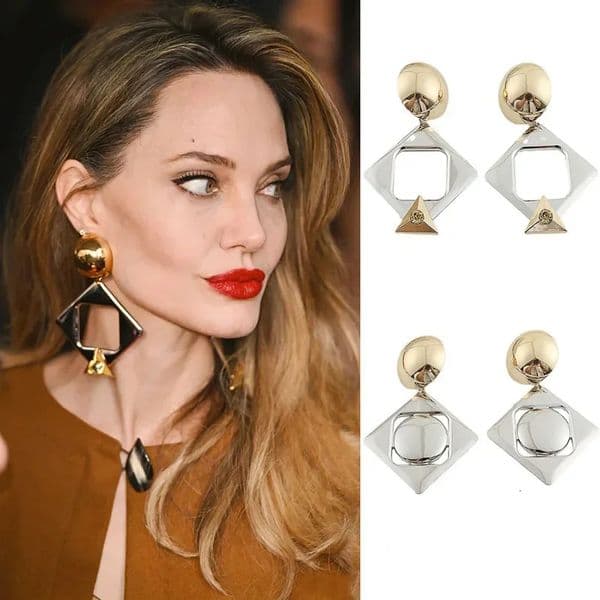 Hyperbole Square Pendant Earrings Female Geometric Hollow Smooth Glossy Gold Silver Color Big Dangle Earrings for Women Jewelry 251022BJ