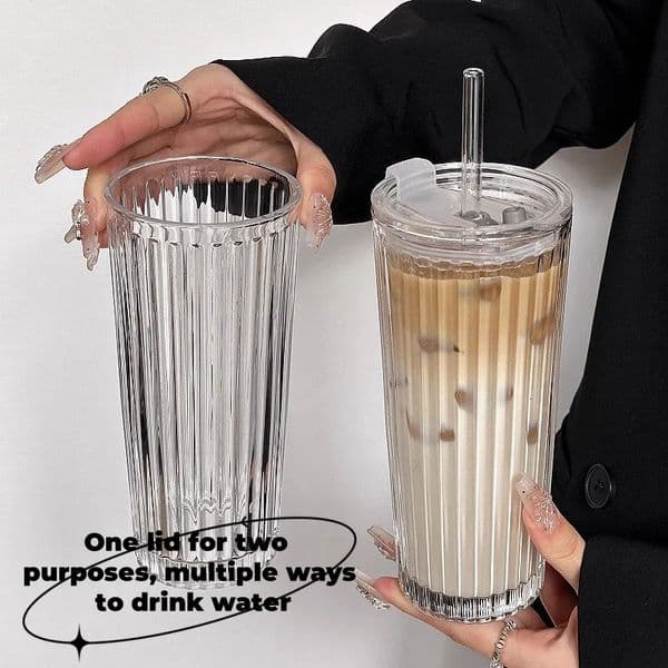 Largecapacity lidded ice crystal straw cup highvalue appearance coffee Americano latte glass office water 251024