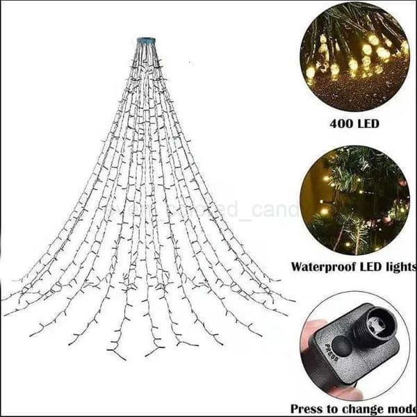 400LED Christmas Tree Topper Star Waterfall Lights Timer Outdoor Garden Memory Fairy String Lights Garland Holiday Lighting Z251027