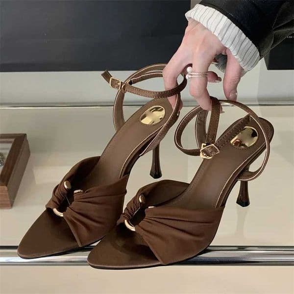 Sexy Pleated Hollow Out Strap Women Sandals Summer Pointed Toe Thin High Heels Banquet Party Female ShoesXJ251027