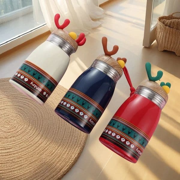 Portable Handle Cartoon Insulated Cup with Christmas Reindeer n 304 Stainless Steel Suitable for Students 251024