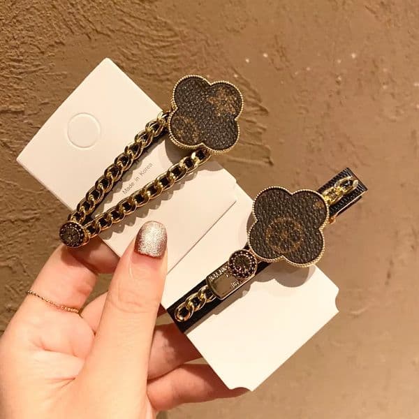 Hairpin Barrette hairclip hair slide Cartoon Mickey Clover Side Clover Chain Pattern Leather Geometric Bangs Clip BB Clip Hair Accessories