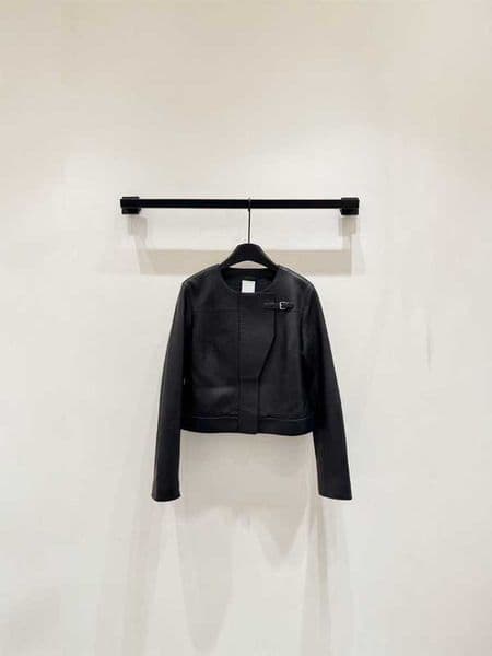 Women's Jackets Designer High-End Original Quality 25 Autumn Winter New Lychee Grain Lambskin Round Neck Equestrian Leather Jacket for Women JP9P