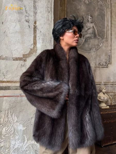 Brown Mediumlength Fur Coat Women Lapel Hidden Button Loose ElegantOuterwear Fashion Officeladycommute Overcoat 251023