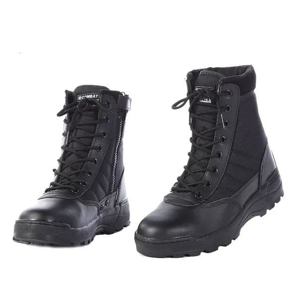 Mens Outdoor Hightop Leather Boots Tactical Military Boots Black Thicksoled Shoes Lightweight and Wearresistant Hiking Shoes 251021