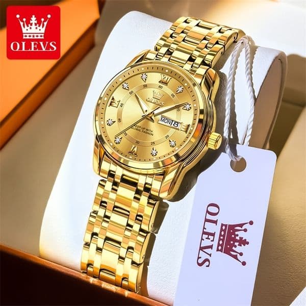OLEVS Selling Fashion Stainless Steel Quartz Ladies Watch Dual Calendar Luminous Waterproof Elegant Watch for Women 251027