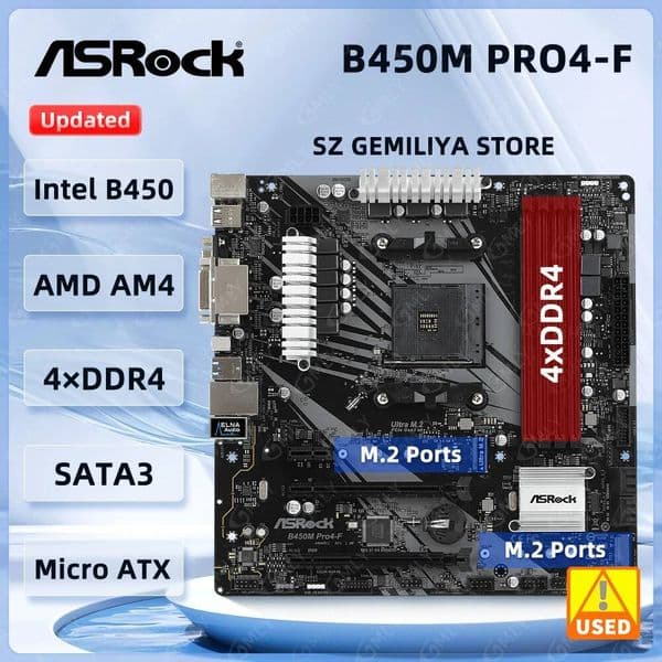 ASRock B450M Pro4F B450 B450M Motherboard AM4 DDR4 64GB Ultra M2 support Ryzen 5 5600 4300GE 2600 3200G 5700 cpu Micro ATX