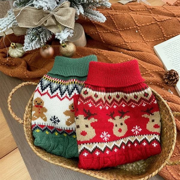 Christmas Red Green Reindeer High Neck Soft Sweater for Dog Puppy Winter Wear Clothes Pullover Sweatshirt Cat 251024